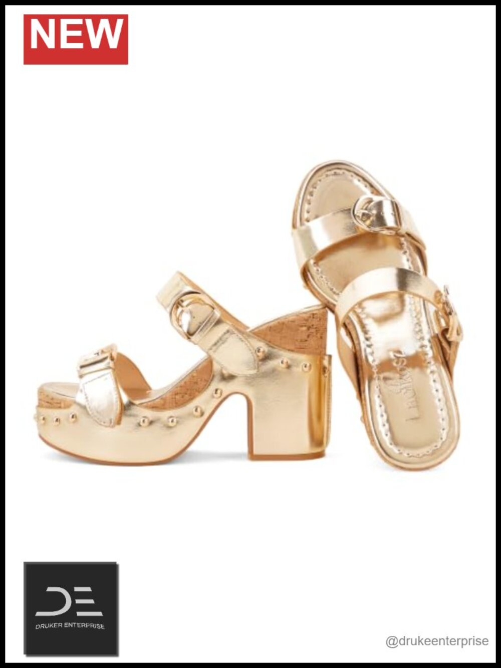 Women's Chunky Heel Platform Sandals 4.5" Faux Leather Open Toe Double Strap